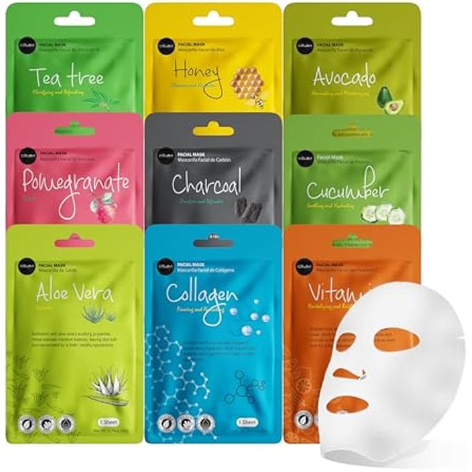 Celavi ESSENCE FACIAL FACE MASK PAPER SHEET KOREA SKIN CARE MOISTURIZING 9 PACK (MIX OF 9) - Image 1
